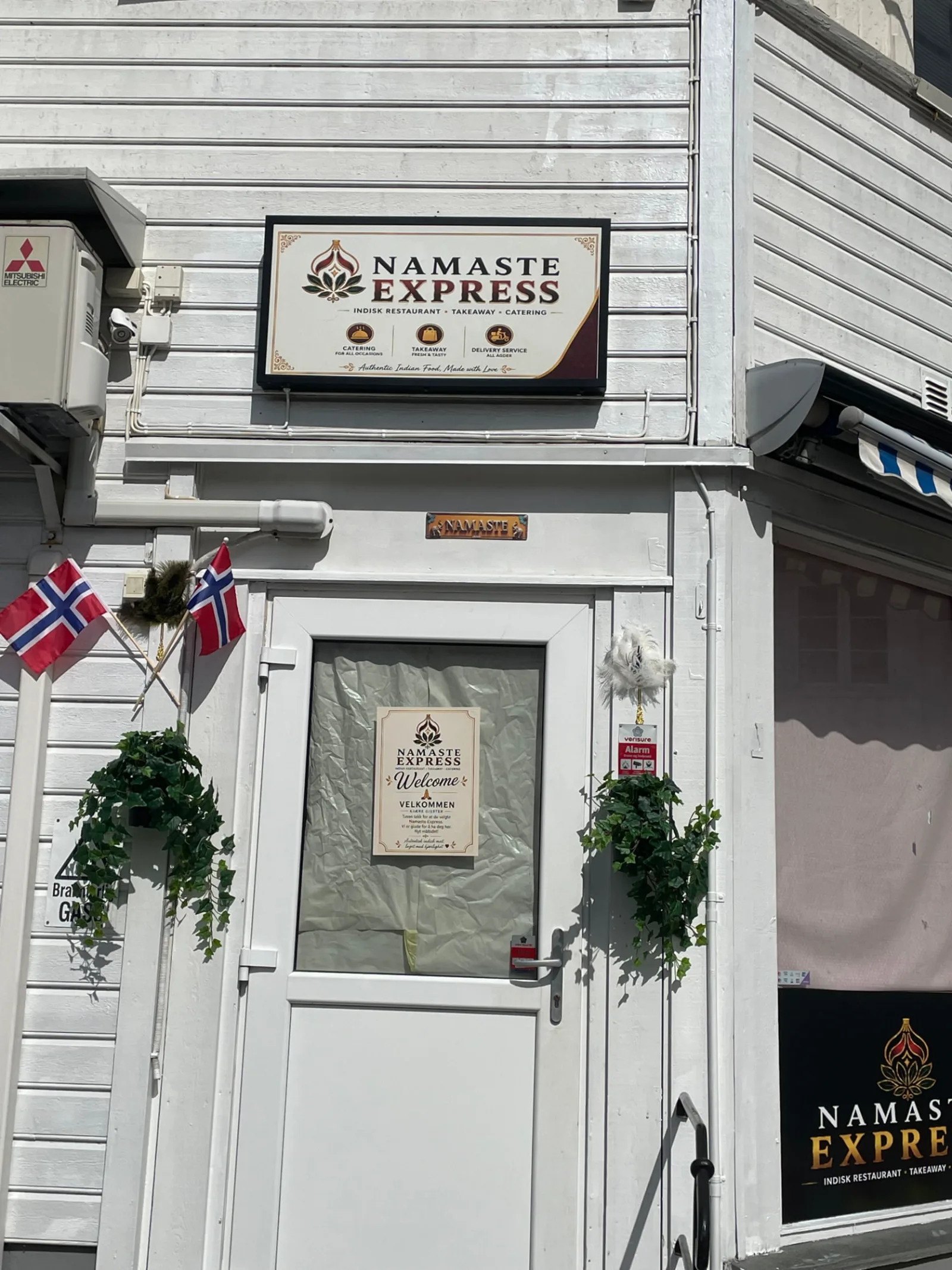 Namaste Express Indian Restaurant entrance at Torvet 5, Grimstad
